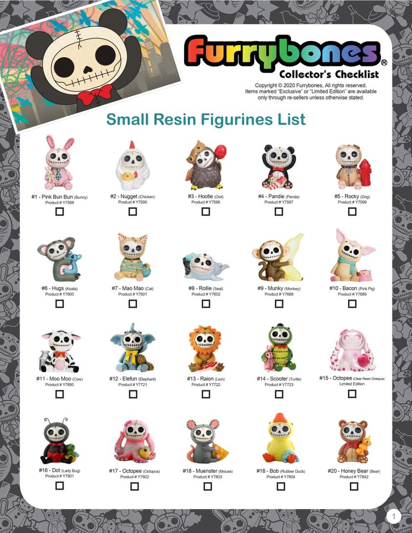 Furrybones Checklist - Small Figurines Page 1